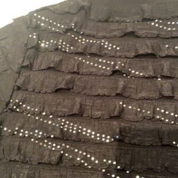 Petite TanJay Shimmer Ruffle Black Top - Picture 8 of 9